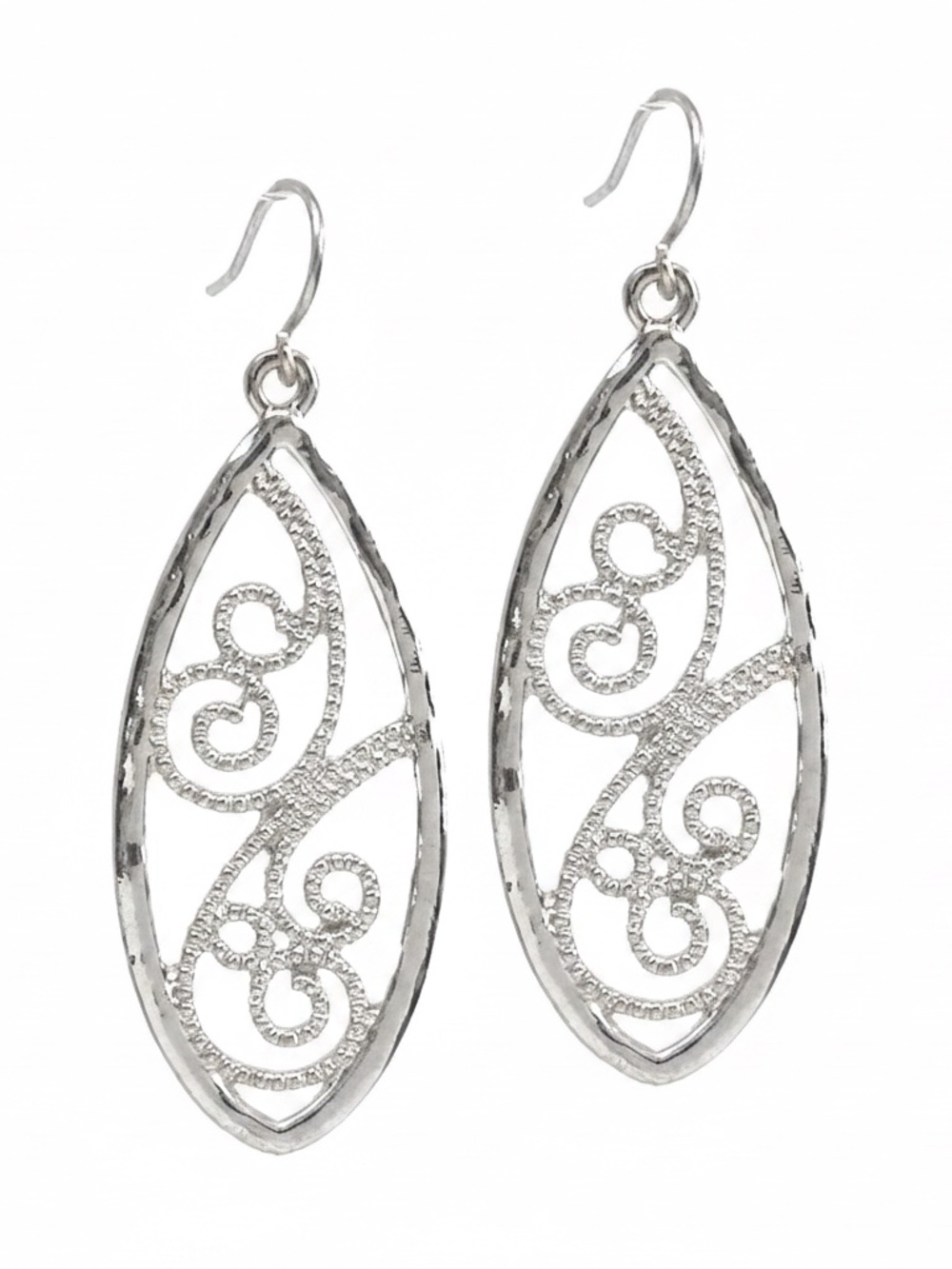 Womens‎ Silver Oval Filigree Dangle Rhodium Earrings Jewelry